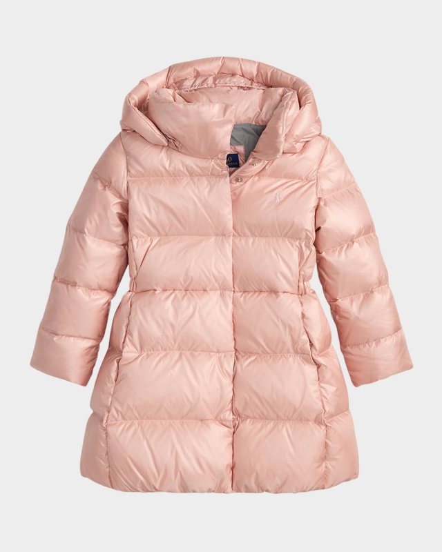 Girl's Celia Metallic Nylon Down Puffer Coat, Size 2-6X